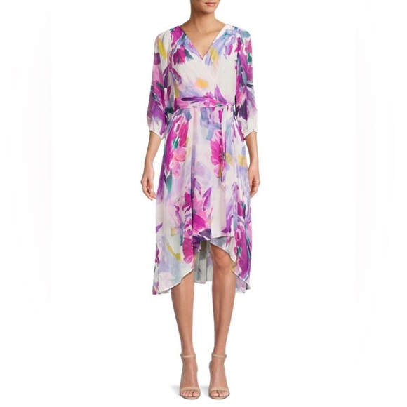 DKNY Floral Asymmetric Wrap Dress Size 10 NWT - Picture 1 of 6